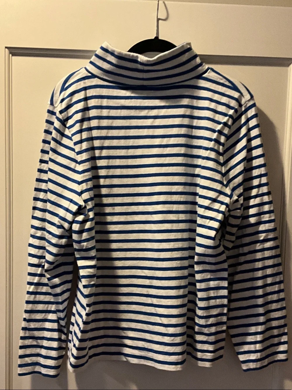 J. Crew Blue and White Striped Turtleneck Sweater